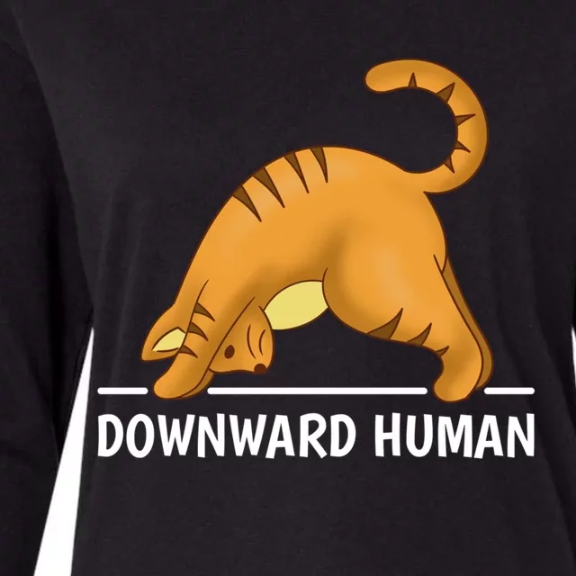 Downward Hu Cat Gift Womens Cotton Relaxed Long Sleeve T-Shirt