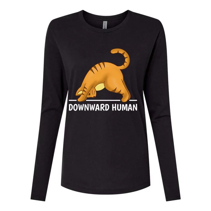 Downward Hu Cat Gift Womens Cotton Relaxed Long Sleeve T-Shirt