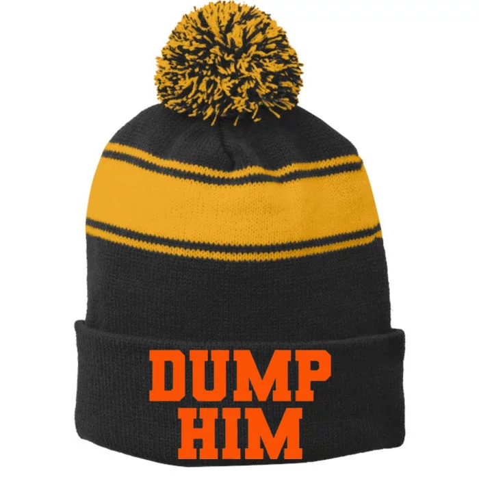 Dump Him Co. Funny Antiboyfriend Blue Classic Fit Crew Neck Stripe Pom Pom Beanie