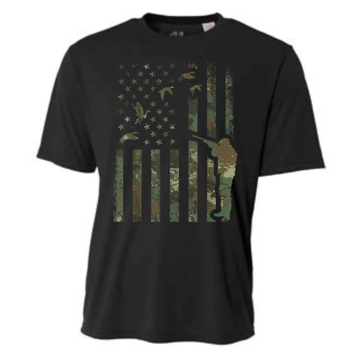 Duck Hunting Camo Men Camouflage Hunter American Flag Cooling Performance Crew T-Shirt