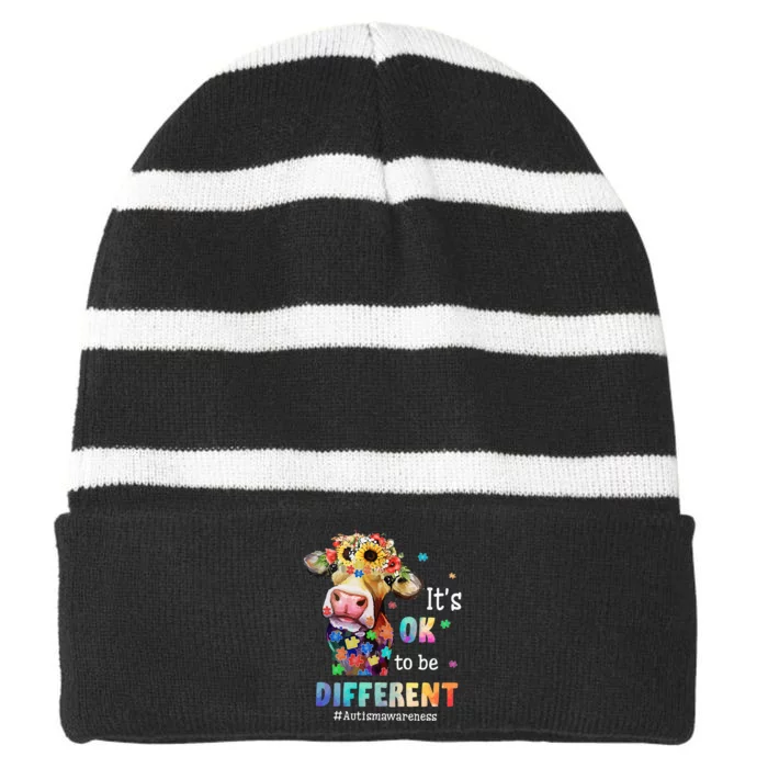 Different Heifer Cow Autism It's Ok To Be Striped Beanie with Solid Band