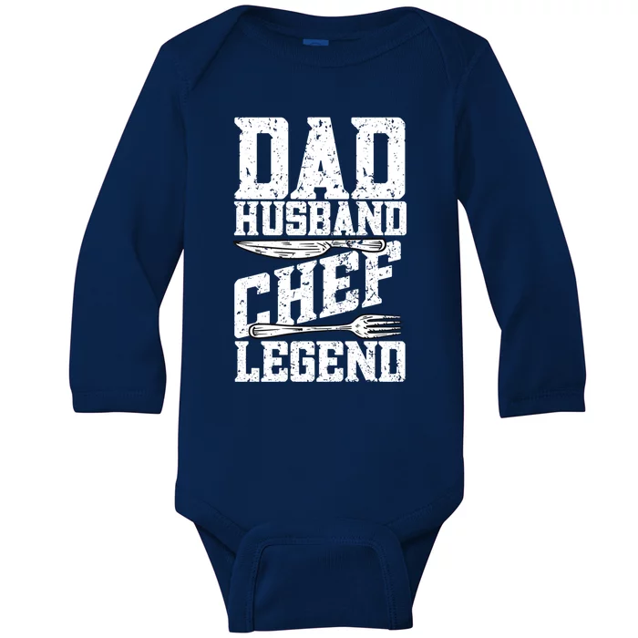 Dad Husband Chef Legend Cook Cooking Funny Chef Gift Baby Long Sleeve Bodysuit