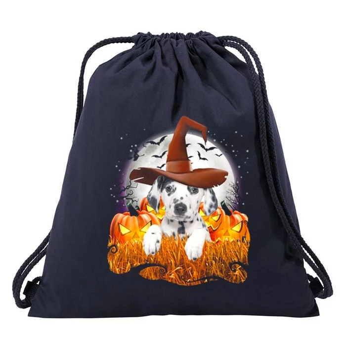 Dalmatian Halloween Cute Dog Witch On Halloween Pumpkin Gift Drawstring Bag