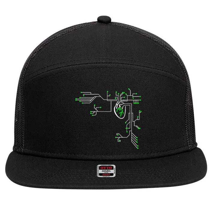 Digital Heart Computer Chip Circuit Electronics Geek 7 Panel Mesh Trucker Snapback Hat