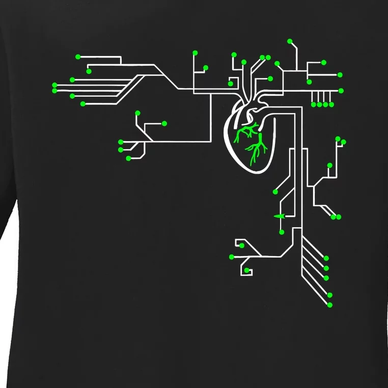 Digital Heart Computer Chip Circuit Electronics Geek Ladies Long Sleeve Shirt