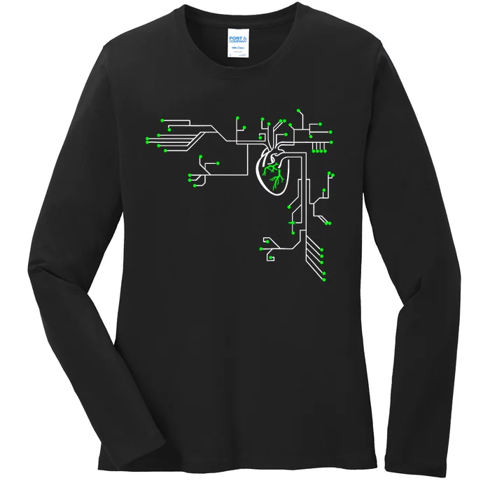 Digital Heart Computer Chip Circuit Electronics Geek Ladies Long Sleeve Shirt