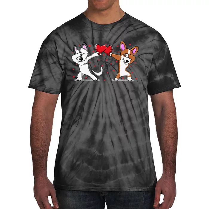 Dabbing Husky Corgi Heart Valentines Day Tie-Dye T-Shirt