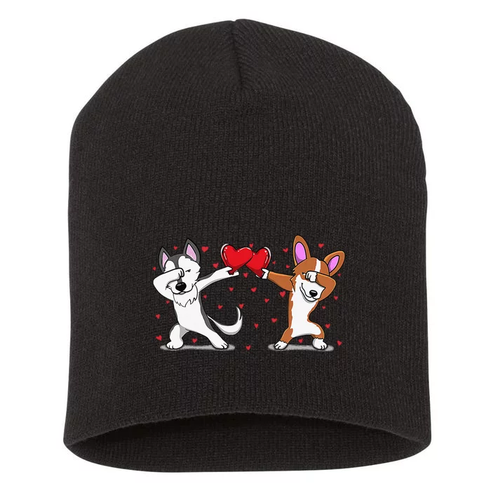 Dabbing Husky Corgi Heart Valentines Day Short Acrylic Beanie