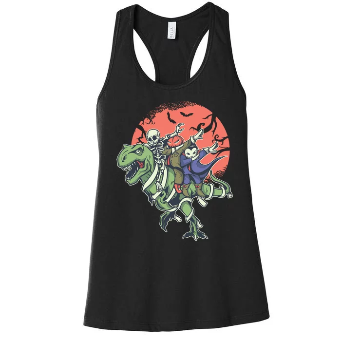 Dabbing Halloween Characters Women's Racerback Tank