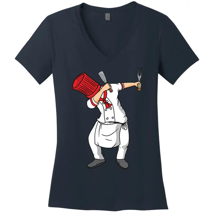 Dabbing Hibachi Chef Funny Women's V-Neck T-Shirt