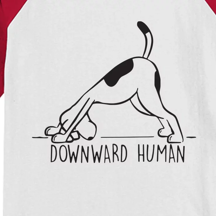 Downward Human Cute Puppy Yoga Dog Yoga Funnny Yoga Kids Colorblock Raglan Jersey