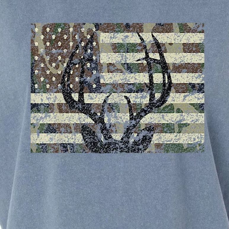 Deer Hunting Camo American Flag Buck Antlers Hunter Country Garment-Dyed Women's Muscle Tee