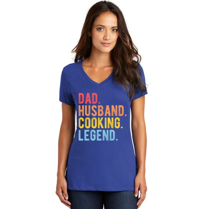 Dad Husband Cooking Legend Retro Chef Dad Gift Women's V-Neck T-Shirt