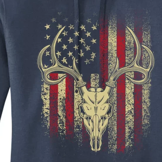 Deer Hunters Deer Skull On American Flag Meaningful Gift Women's Pullover Hoodie