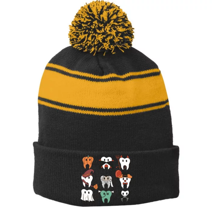 Dentist Hallowen Stripe Pom Pom Beanie