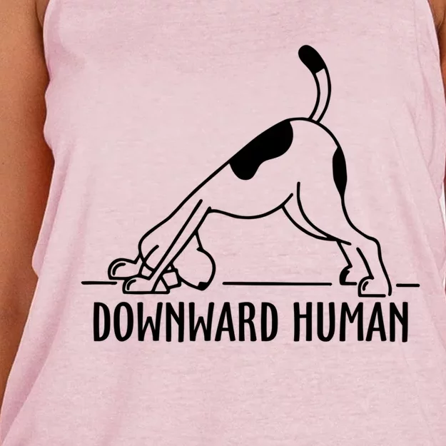 Downward Hu Dog Funny Yoga Workout Dog Lover Gift Women's Knotted Racerback Tank