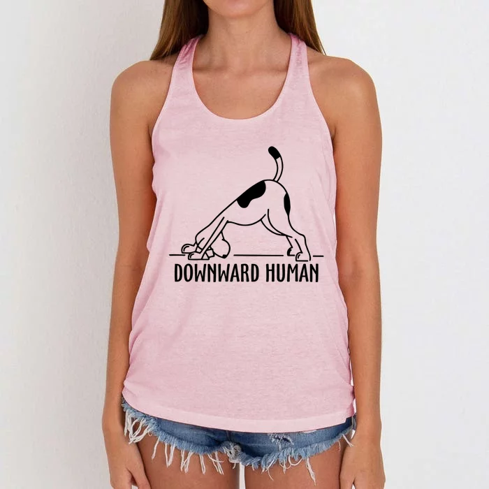 Downward Hu Dog Funny Yoga Workout Dog Lover Gift Women's Knotted Racerback Tank