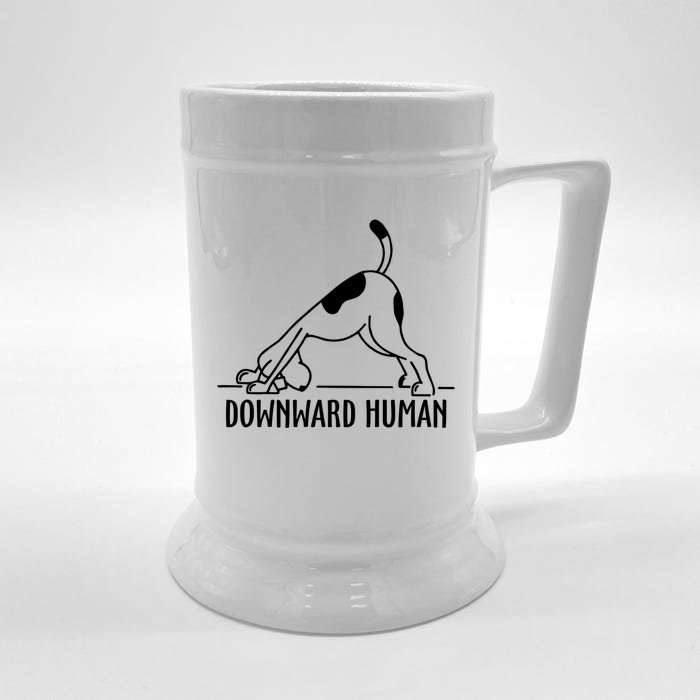 Downward Hu Dog Funny Yoga Workout Dog Lover Gift Front & Back Beer Stein