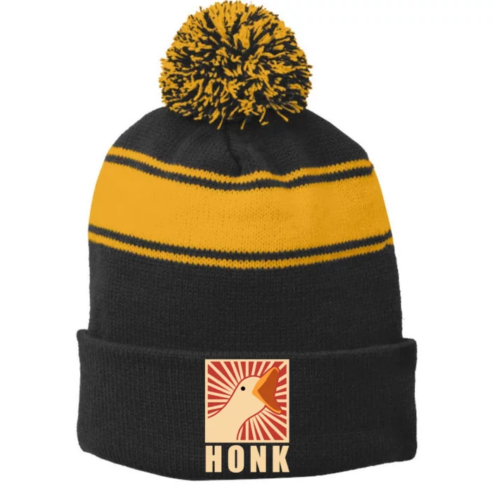 Duck Honk Stripe Pom Pom Beanie