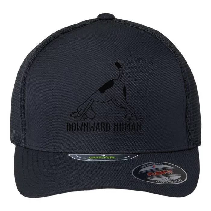 Downward Human Dog Funny Yoga Workout, Dog Lover Flexfit Unipanel Trucker Cap