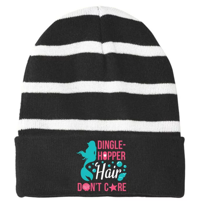 Dinglehopper Hair Dont Care Funny Mermaid Gift Striped Beanie with Solid Band