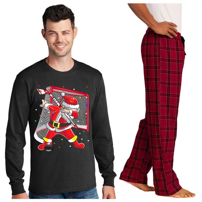 Dabbing Hockey Dabbing Santa Christmas Holiday Hockey Gift Long Sleeve Pajama Set