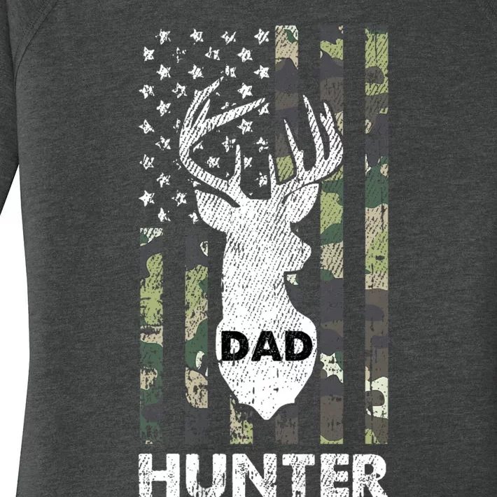 Deer Hunter Dad Cool Hunting American Flag Camo Stripes Papa Women's Perfect Tri Tunic Long Sleeve Shirt