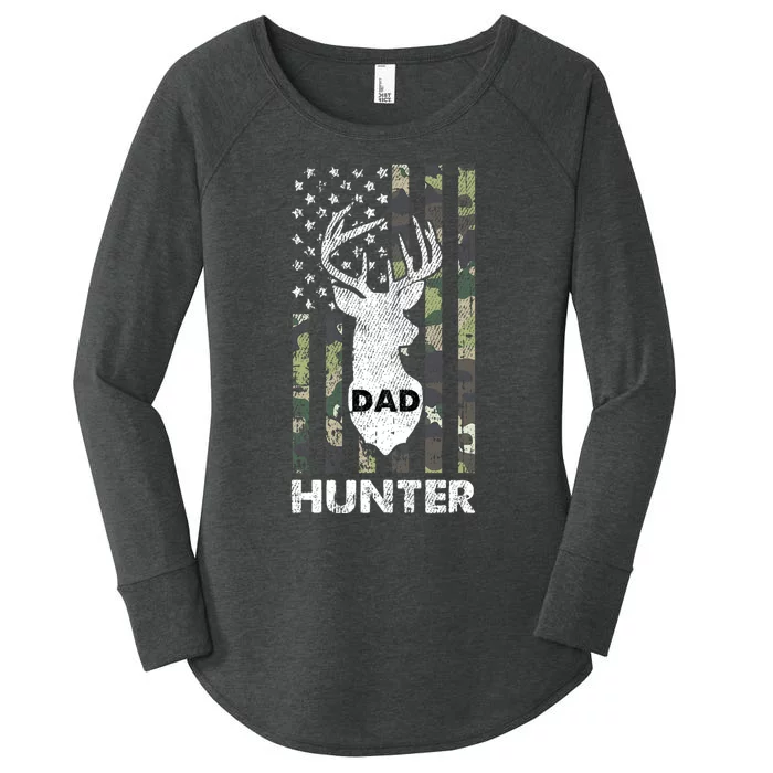 Deer Hunter Dad Cool Hunting American Flag Camo Stripes Papa Women's Perfect Tri Tunic Long Sleeve Shirt