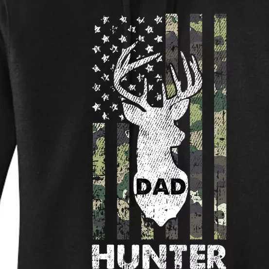 Deer Hunter Dad Cool Hunting American Flag Camo Stripes Papa Women's Pullover Hoodie