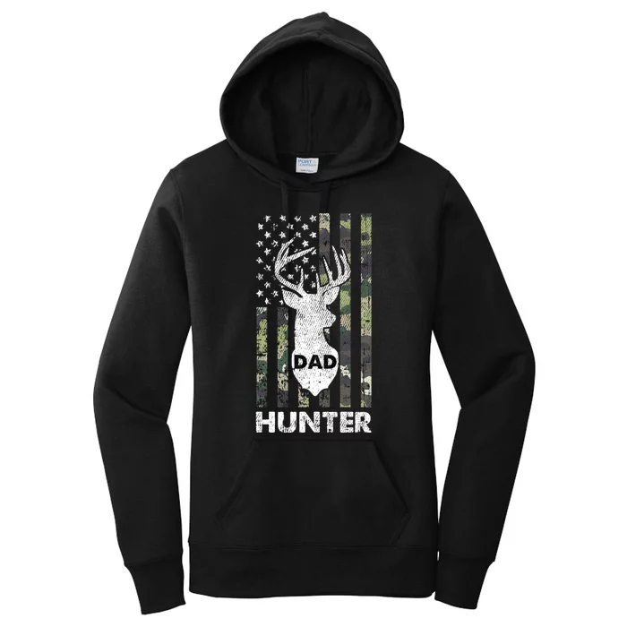 Deer Hunter Dad Cool Hunting American Flag Camo Stripes Papa Women's Pullover Hoodie