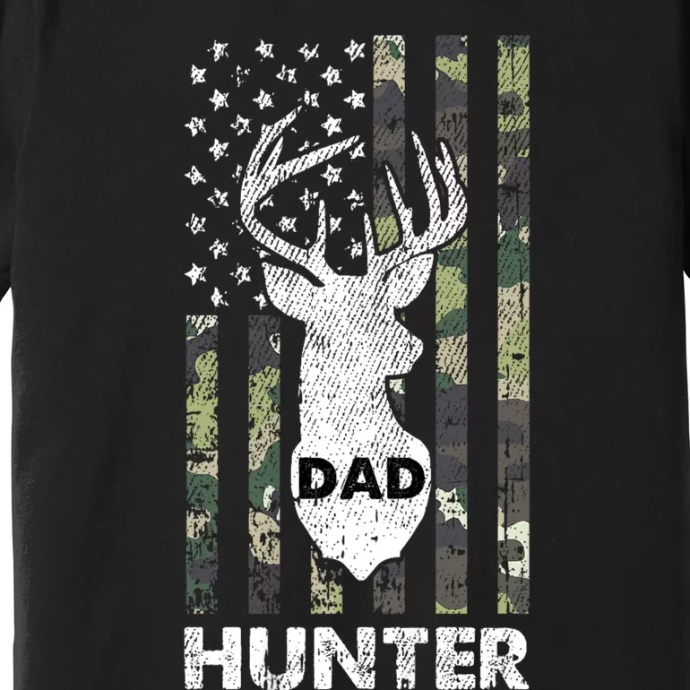 Deer Hunter Dad Cool Hunting American Flag Camo Stripes Papa Premium T-Shirt