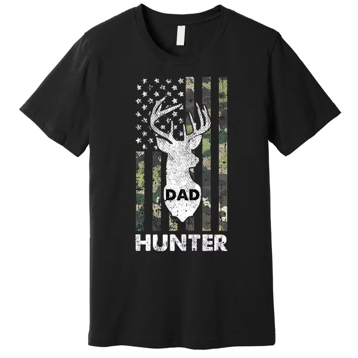 Deer Hunter Dad Cool Hunting American Flag Camo Stripes Papa Premium T-Shirt