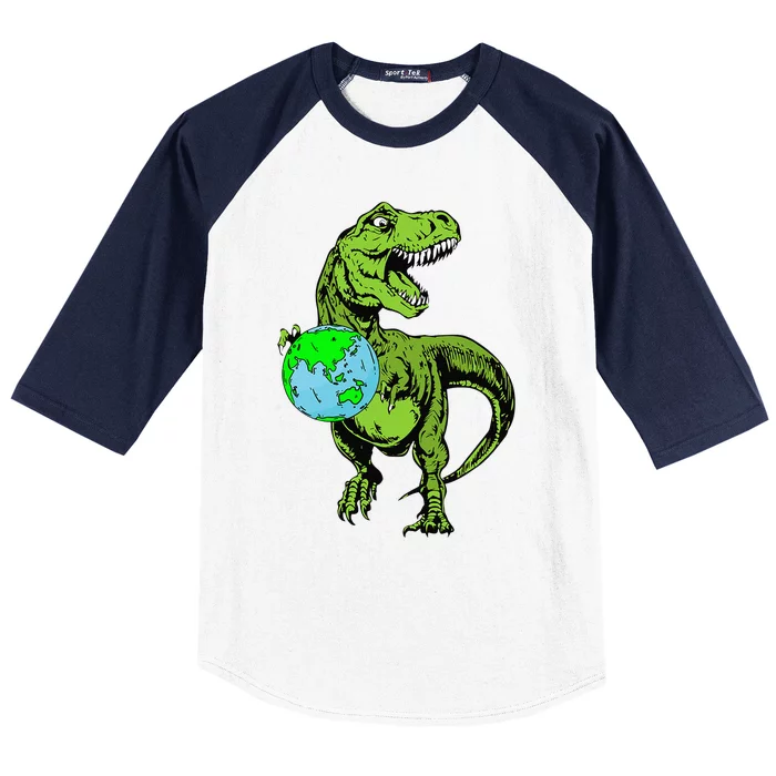 Dinosaur Holding Earth Day Cute TRex Baseball Sleeve Shirt