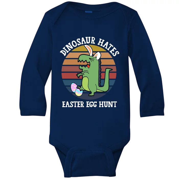 Dinosaur Hates Easter Egg Hunt T Rex Bunny Ears Easter Gift Baby Long Sleeve Bodysuit