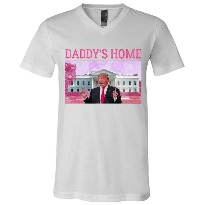 DaddyS Home Funny Pink Trump White House 2024 V-Neck T-Shirt