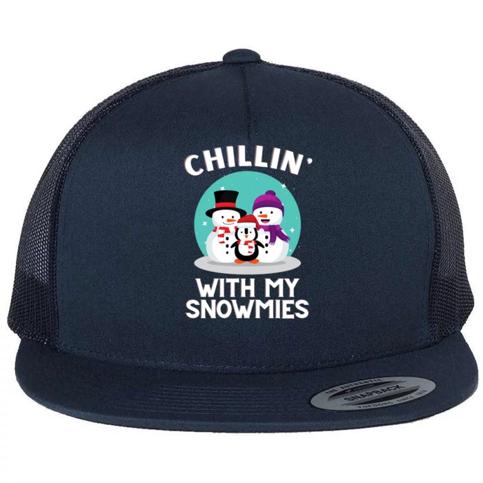 December Holidays Family Snow Chillin With My Snowmies Funny Gift Flat Bill Trucker Hat