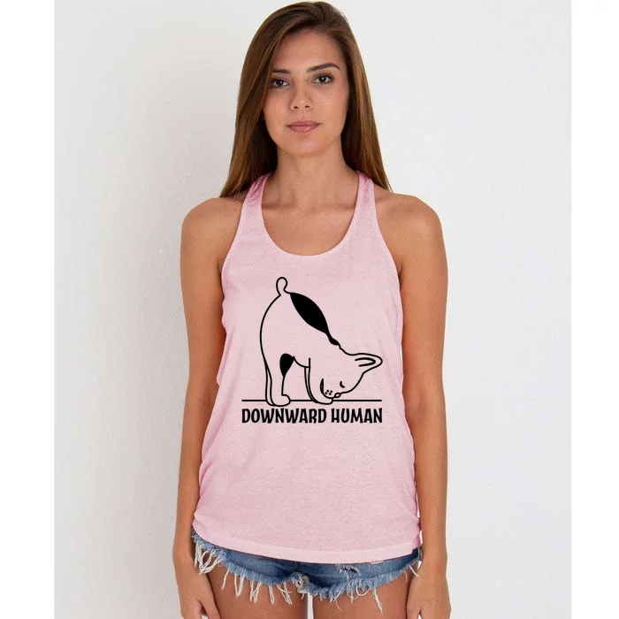 Downward Hu Funny Yoga Dog Lover Gift Women's Knotted Racerback Tank