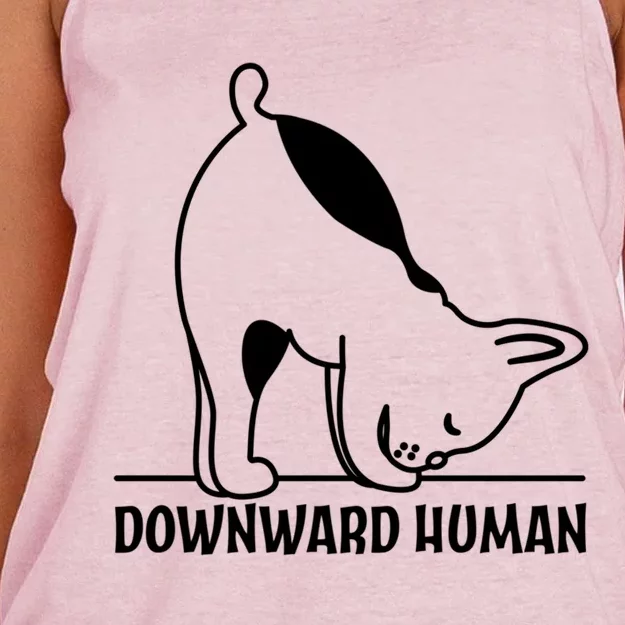 Downward Hu Funny Yoga Dog Lover Gift Women's Knotted Racerback Tank