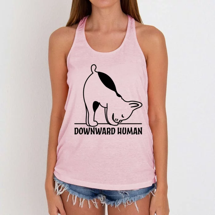 Downward Hu Funny Yoga Dog Lover Gift Women's Knotted Racerback Tank