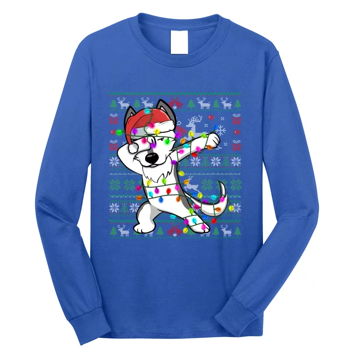 Dabbing Husky Fairy Lights Ugly Christmas Sweater Costume Cute Gift Long Sleeve Shirt