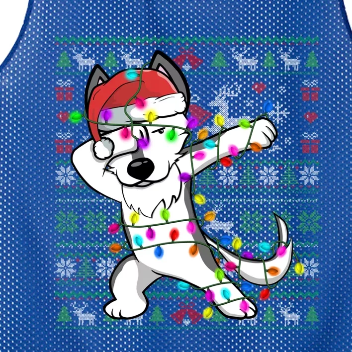 Dabbing Husky Fairy Lights Ugly Christmas Sweater Costume Cute Gift Mesh Reversible Basketball Jersey Tank