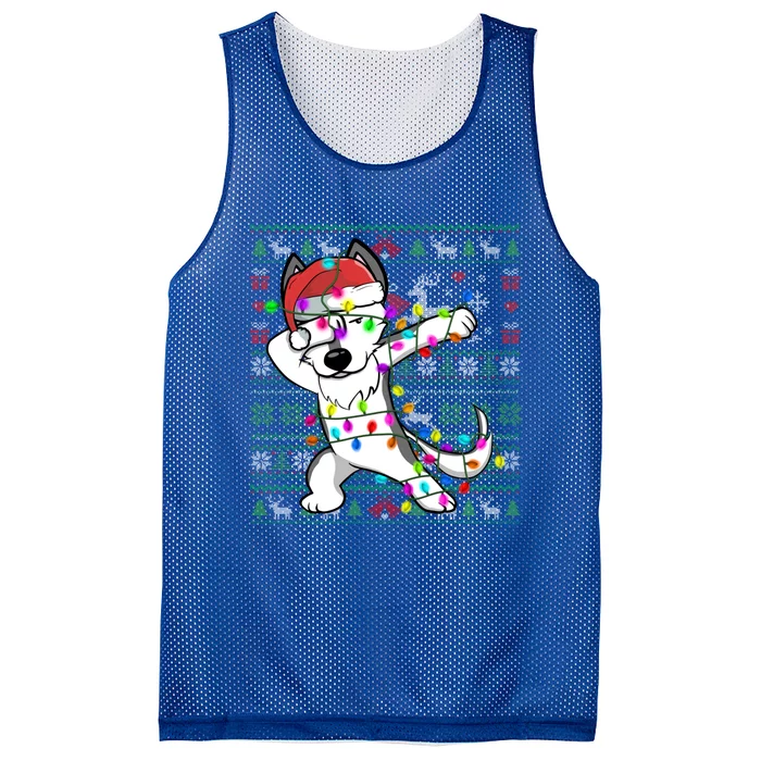 Dabbing Husky Fairy Lights Ugly Christmas Sweater Costume Cute Gift Mesh Reversible Basketball Jersey Tank