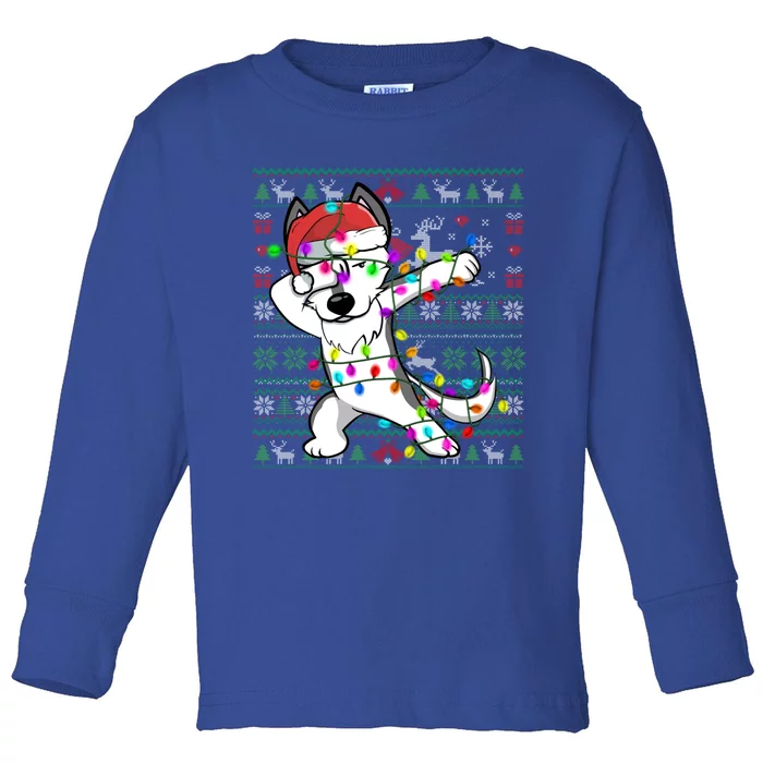 Dabbing Husky Fairy Lights Ugly Christmas Sweater Costume Cute Gift Toddler Long Sleeve Shirt