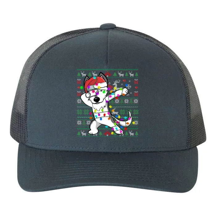 Dabbing Husky Fairy Lights Ugly Christmas Sweater Costume Cute Gift Yupoong Adult 5-Panel Trucker Hat