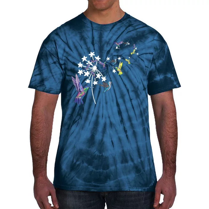 Dandelion Hummingbird Flower For Birdwatcher Herbalist Gift Tie-Dye T-Shirt