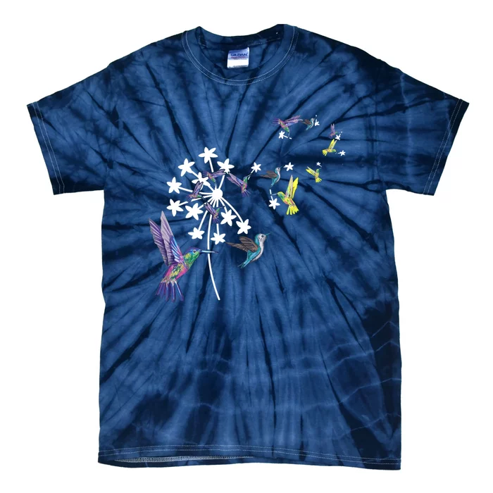 Dandelion Hummingbird Flower For Birdwatcher Herbalist Gift Tie-Dye T-Shirt