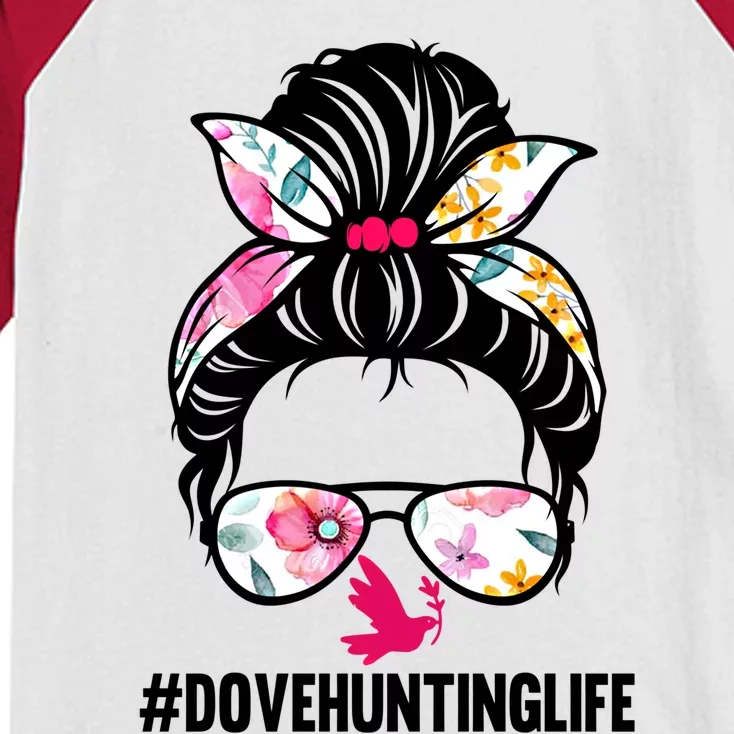 Dove Hunter Funny Messy Bun Dove Bird Hunting Life Wife Mom Meaningful Gift Kids Colorblock Raglan Jersey