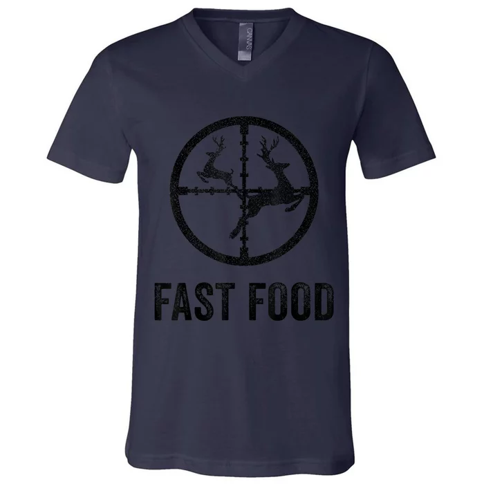 Deer Hunting Funny Hunter Gun Deer Fast Food V-Neck T-Shirt