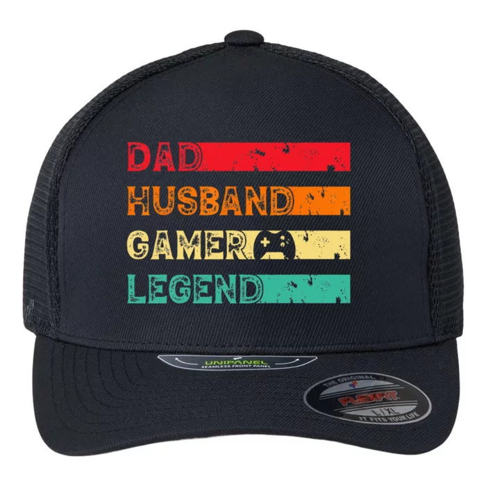 Dad Husband Gamer Legend Vintage Gamer gaming fathers Day Flexfit Unipanel Trucker Cap