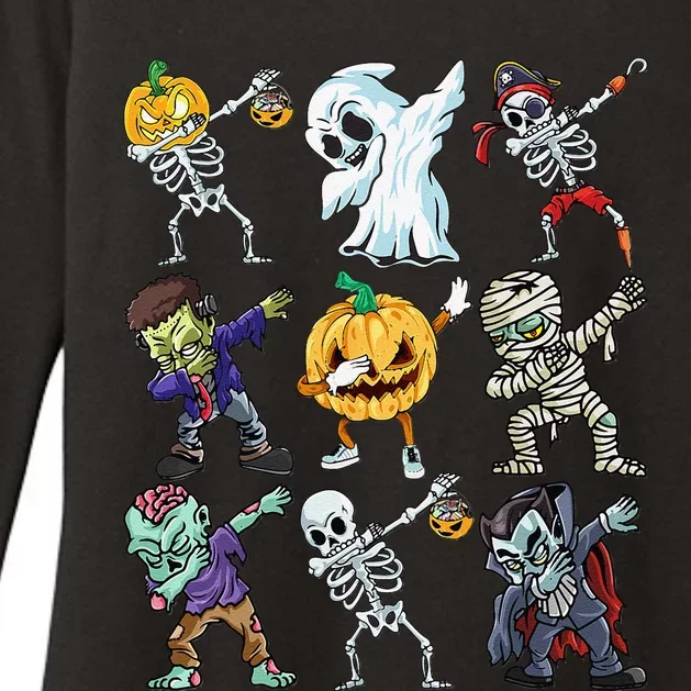 Dabbing Halloween Guys Skeleton Zombie Mummy Ghost Pumpkin Womens CVC Long Sleeve Shirt